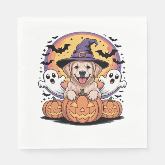 Serviette En Papier Golden Retriever Halloween Witch Chien classique T (Devant)