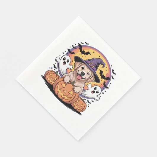 Serviette En Papier Golden Retriever Halloween Witch Chien classique T (Coin)