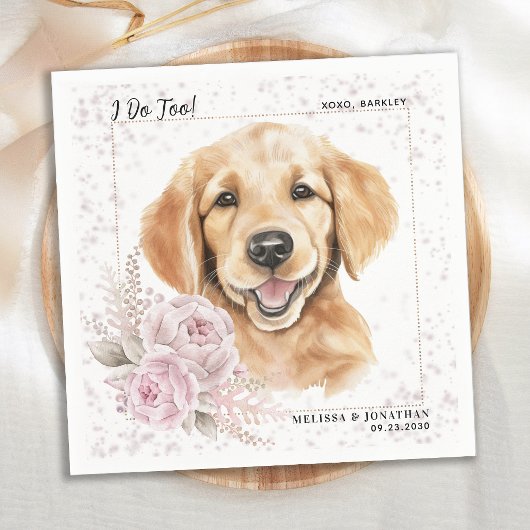 Serviette En Papier Golden Retriever I Do Too Pink Floral Chien Mariag