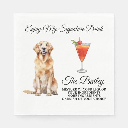 Serviette En Papier Golden Retriever Mariage Signature Boire serviette (Devant)