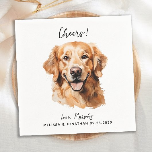 Serviette En Papier Golden Retriever Modern Chien Mariage Cocktail