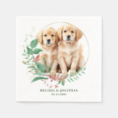 Serviette En Papier Golden Retriever Moderne Botanique Floral Mariage (Devant)