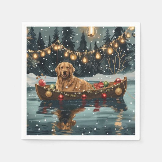 Serviette En Papier Golden Retriever Noël Festive Voyage (Devant)