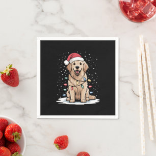 Serviette En Papier Golden Retriever Père Noël Arbre de Noël Lumières 