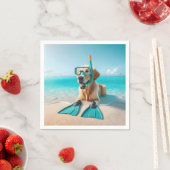 Serviette En Papier Golden Retriever portant tuba et palmes (En situation)