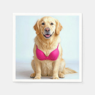 Serviette En Papier Golden Retriever portant un soutien-gorge rose