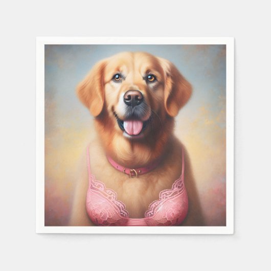 Serviette En Papier Golden Retriever portant une barre rose (Devant)