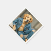 Serviette En Papier Golden Retriever Poster En Jeans Bleus (Coin)
