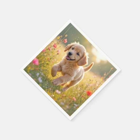 Serviette En Papier Golden Retriever Puppy Running In a Meadow (Coin)