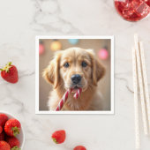 Serviette En Papier Golden Retriever Puppy With a Candy Cane (En situation)