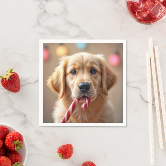 Serviette En Papier Golden Retriever Puppy With a Candy Cane (En situation)