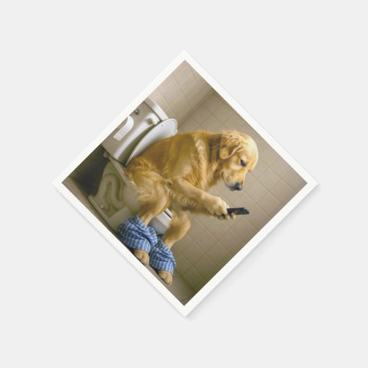 Serviette En Papier Golden Retriever Sitting On the Toilet Texting (Coin)