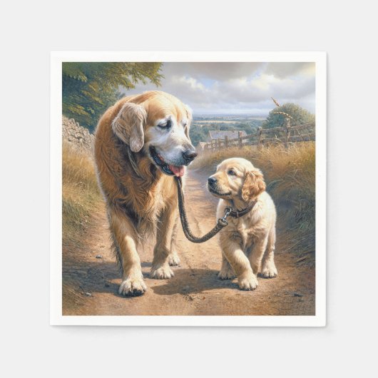 Serviette En Papier Golden Retrievers marchant sur une route de campag (Devant)