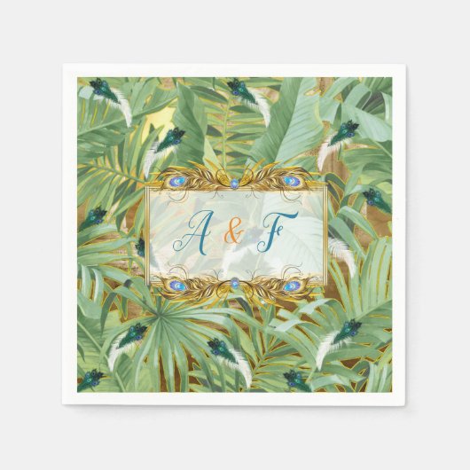 Serviette En Papier Golden Royal Peacock Feathers (Devant)