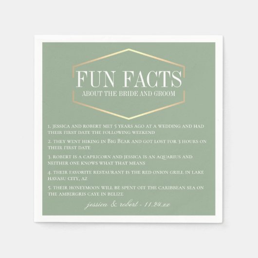 Serviette En Papier Golden Sage Green Fun Facts Personnalisé (Devant)