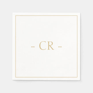 Serviette En Papier Golden Taupe & White Couple Initiales Monogramme