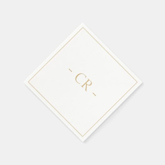 Serviette En Papier Golden Taupe & White Couple Initiales Monogramme (Coin)