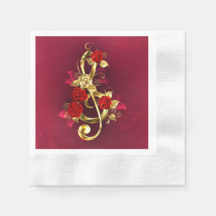 Serviette En Papier Golden Treble Clef avec fleurs Roses