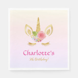 Serviette En Papier Golden Unicorn rose arc-en-ciel personnalisé Anniv