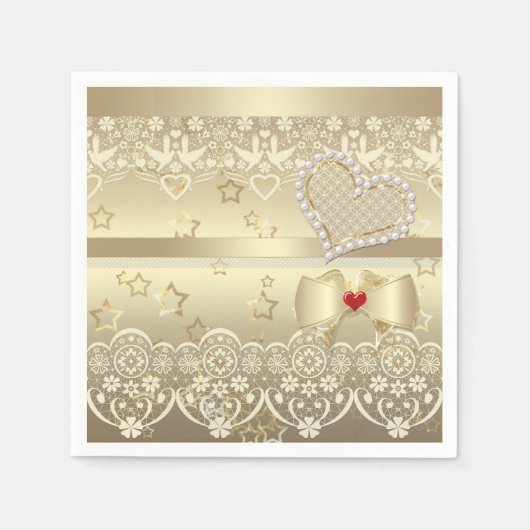 Serviette En Papier Golden Valentines Day Mariage illustration coeur l (Devant)