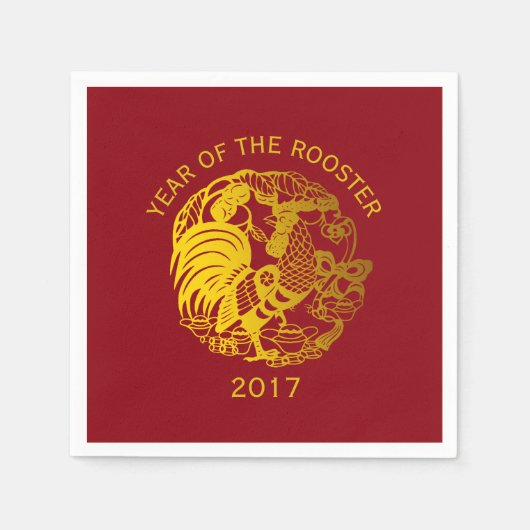 Serviette En Papier Golden Zodiac 2017 Rooster Année papier serviette (Devant)