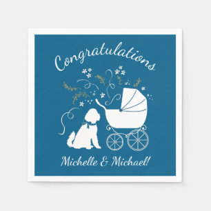 Serviette En Papier Goldendoodle Chien Baby shower Garçon bleu
