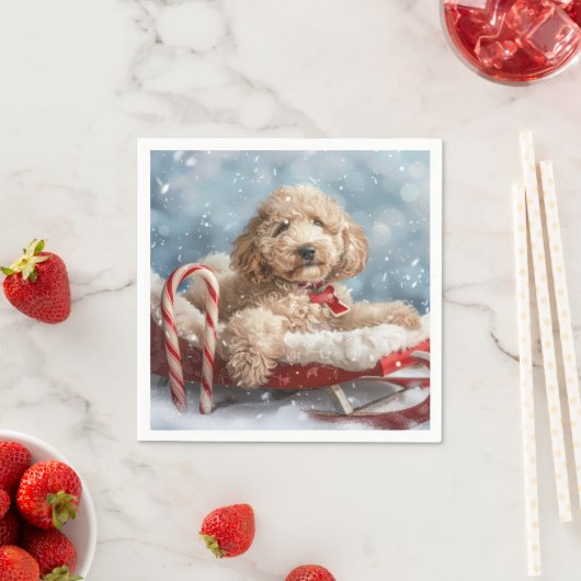 Serviette En Papier Goldendoodle Chien Festif de Noël (En situation)