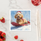 Serviette En Papier Goldendoodle Dog in Sledge Let it neige Christmas (En situation)
