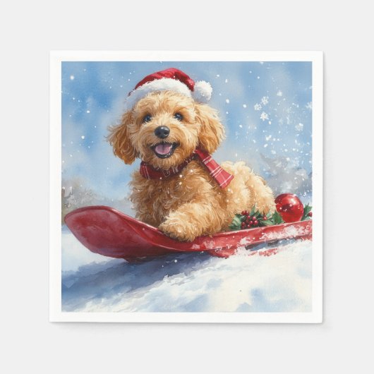 Serviette En Papier Goldendoodle Dog in Sledge Let it neige Christmas (Devant)