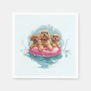 Serviette En Papier Goldendoodle Dogs Summer Pineappy Pool Flotte