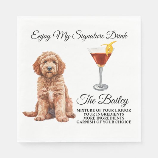 Serviette En Papier Goldendoodle Mariage Signature Boire serviettes (Devant)