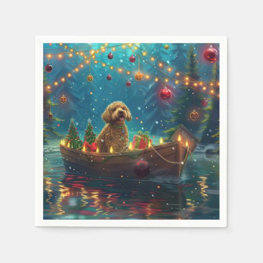 Serviette En Papier Goldendoodle Noël Festive Voyage (Devant)