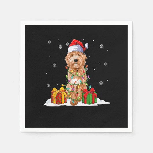 Serviette En Papier Goldendoodle Père Noël Christmas Tree Lumières Noë (Devant)