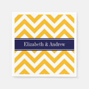 Serviette En Papier Goldenrod White LG Chevron Navy Blue Nom Monogramm
