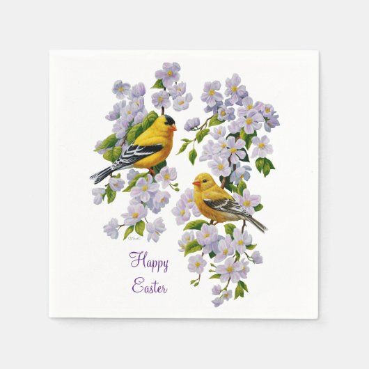 Serviette En Papier Goldfinch Oiseaux & Fleurs U-Pick Couleur Arrière  (Devant)