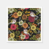 Serviette En Papier Goldfinches dans le jardin sur noir (Devant)