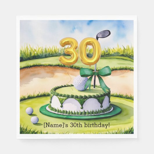 Serviette En Papier Golf 30th Birthday Cake pour Golfer Party (Devant)