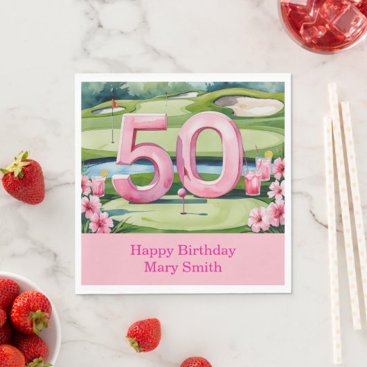 Serviette En Papier Golf 50e anniversaire avec numéro pour femme golfe (En situation)