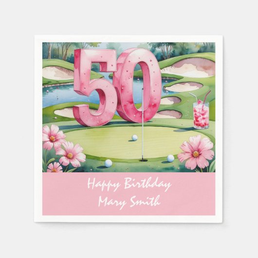 Serviette En Papier Golf 50e anniversaire avec numéro pour femme golfe (Devant)