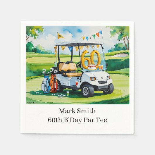 Serviette En Papier Golf 60e anniversaire avec Golf Panier sur mettre (Devant)