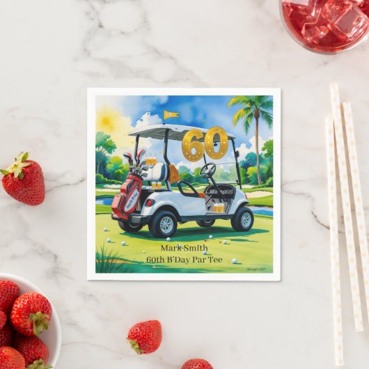 Serviette En Papier Golf 60e anniversaire avec Golf Panier sur mettre (En situation)