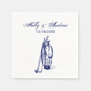 Serviette En Papier Golf Bag Golf Club Blue Couple Mariage