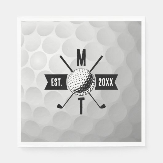 Serviette En Papier Golf Ball Texture & Club Premier Monogramme (Devant)