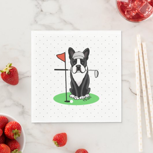 Serviette En Papier Golf Boston Terrier (noir) mignon chien (En situation)