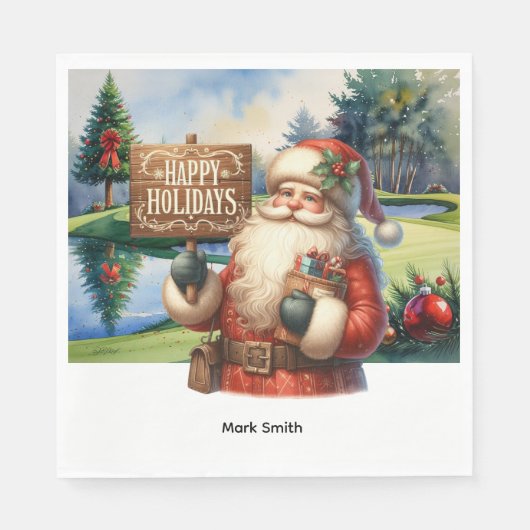 Serviette En Papier Golf Christmas Santa Claus au golf (Devant)
