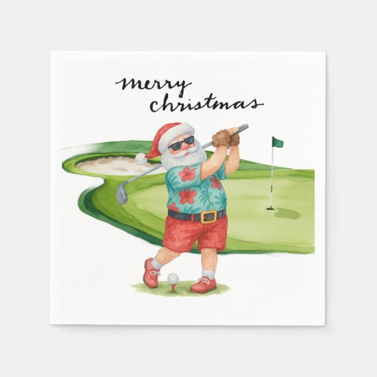 Serviette En Papier Golf Christmas with Santa Claus Golfer (Devant)