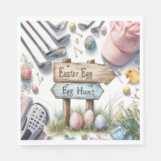Serviette En Papier Golf Easter eggs balls and flower and equipment (Devant)