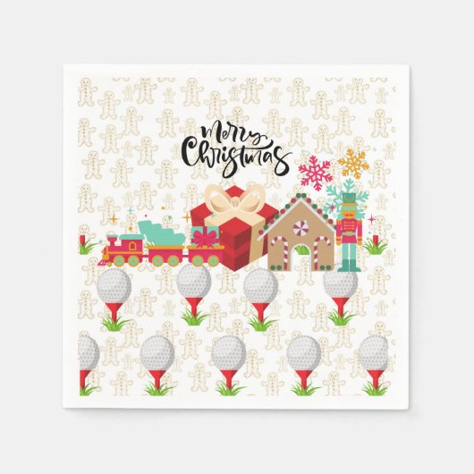 Serviette En Papier Golf Joyeux Noël avec cadeau de golf dans la boîte (Devant)