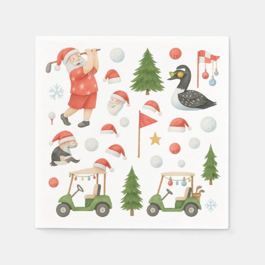 Serviette En Papier Golf Joyeux Noël avec Père Noël Golfing (Devant)