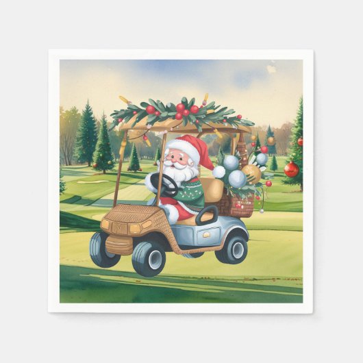 Serviette En Papier Golf Joyeux Noël avec Père Noël Golfing (Devant)
